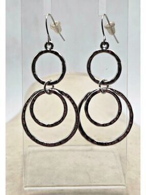 Hammered Silver Triple Circle Drop Earrings